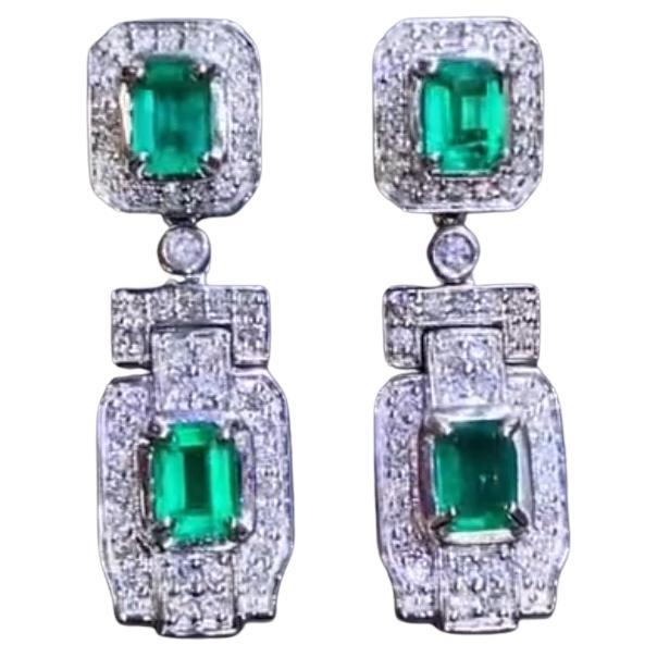 AIG Certified 4.10 Zambian Emerald 1.60 Ct Diamonds 18K Gold Earrings