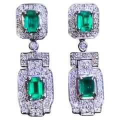 AIG Certified 4.10 Zambian Emerald 1.60 Ct Diamonds 18K Gold Earrings
