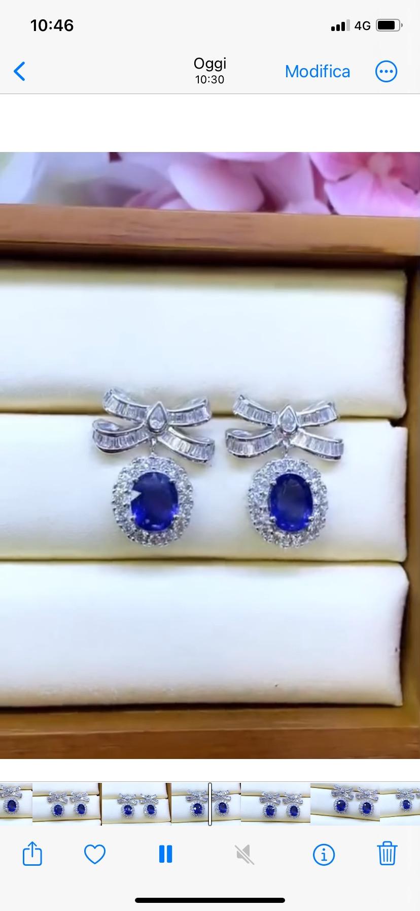 Women's AIG Certified 4.15 Ct Ceylon Sapphires  2.40 Ct Diamonds 18K Gold Earrings For Sale