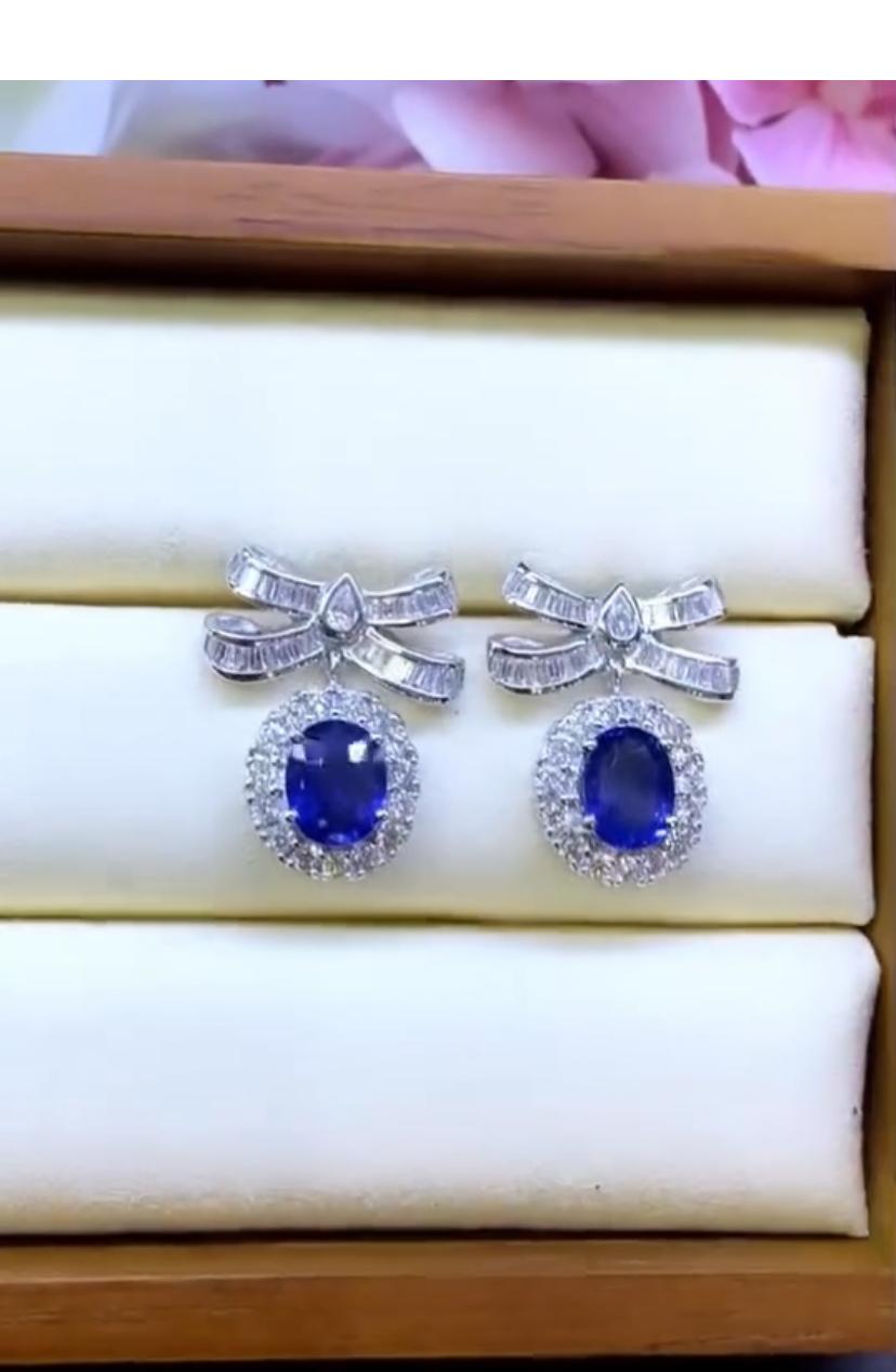 AIG Certified 4.15 Ct Ceylon Sapphires  2.40 Ct Diamonds 18K Gold Earrings For Sale 1
