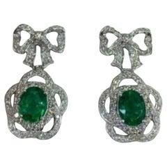Boucles d'oreilles en or 18k certifiées AIG 4,15 ct émeraudes zambiennes 2,10 ct diamants