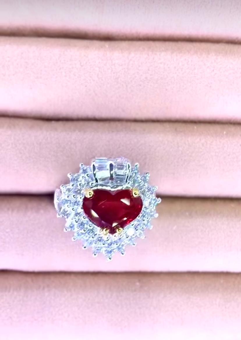 AIG Certified 4.20 Carat  Natural Ruby 1.90 Carat Diamonds 18K Gold Ring For Sale 7