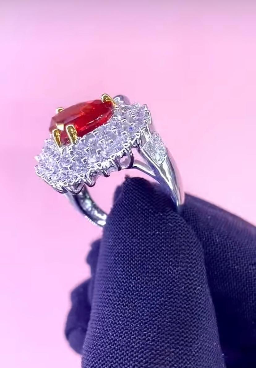 Heart Cut AIG Certified 4.20 Carat  Natural Ruby 1.90 Carat Diamonds 18K Gold Ring For Sale