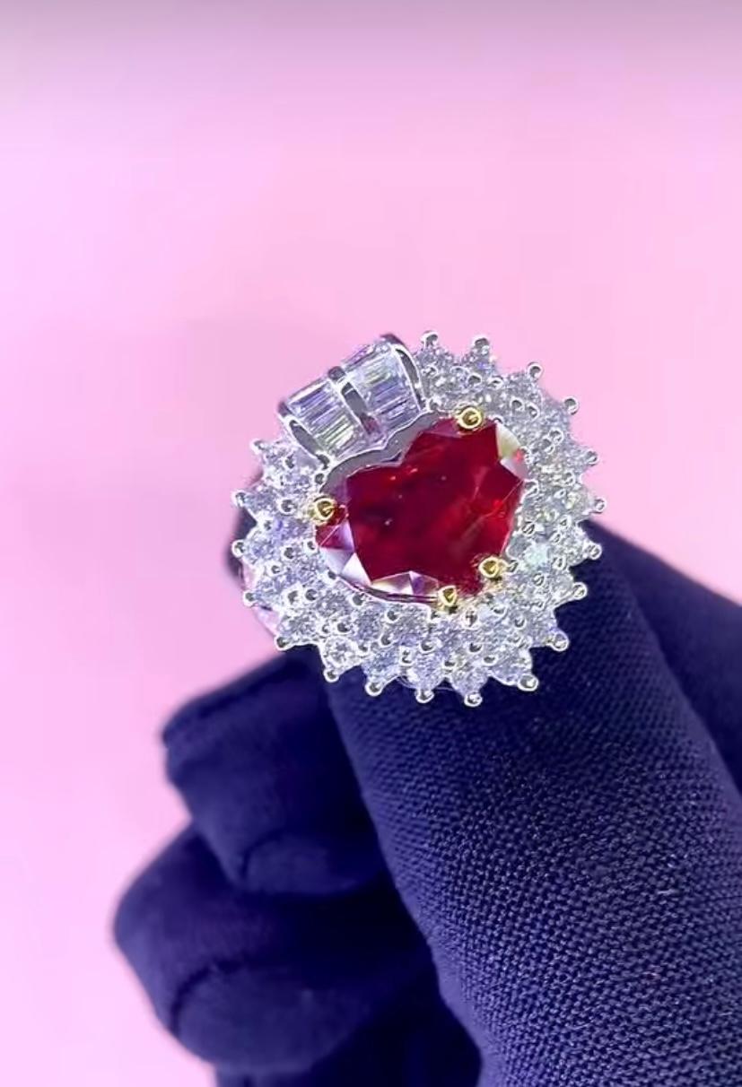 AIG Certified 4.20 Carat  Natural Ruby 1.90 Carat Diamonds 18K Gold Ring For Sale 1