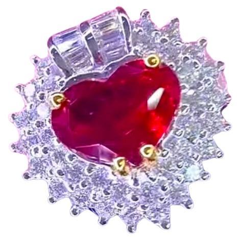 AIG Certified 4.20 Carat  Natural Ruby 1.90 Carat Diamonds 18K Gold Ring