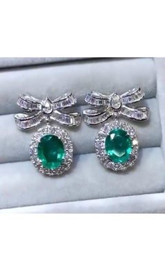 18K Gold Chandelier Earrings by Nikabell with Emeralds & Diamonds