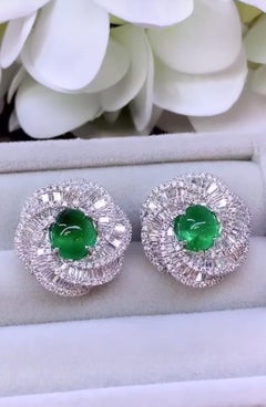 18K Gold Earrings with 4.40ct Zambian Emeralds & 2.80ct Diamonds
