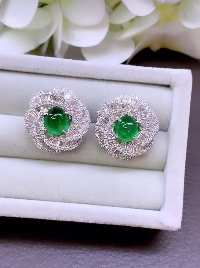 AIG Certified 4.40 Cts Zambian Emeralds  2.80 Cts Diamonds 18K Gold Earrings For Sale 1
