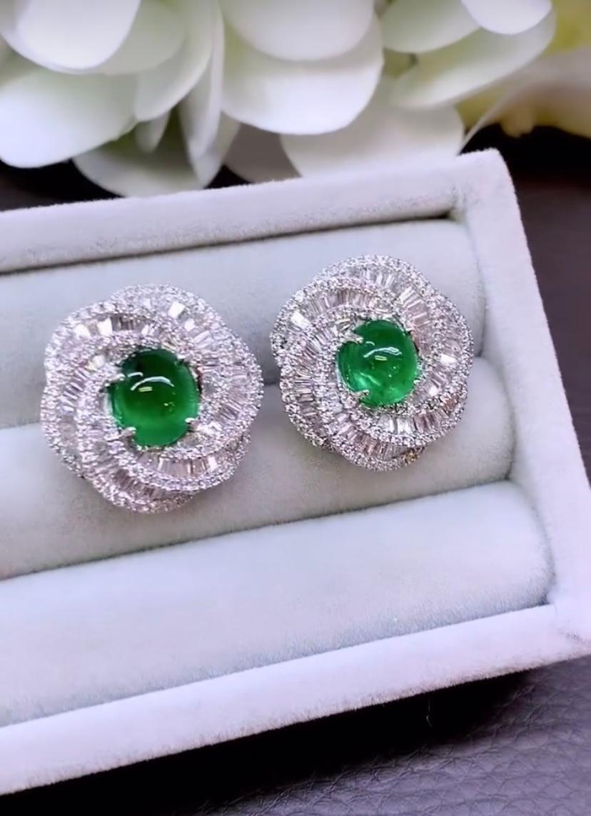 AIG Certified 4.40 Cts Zambian Emeralds  2.80 Cts Diamonds 18K Gold Earrings For Sale 2