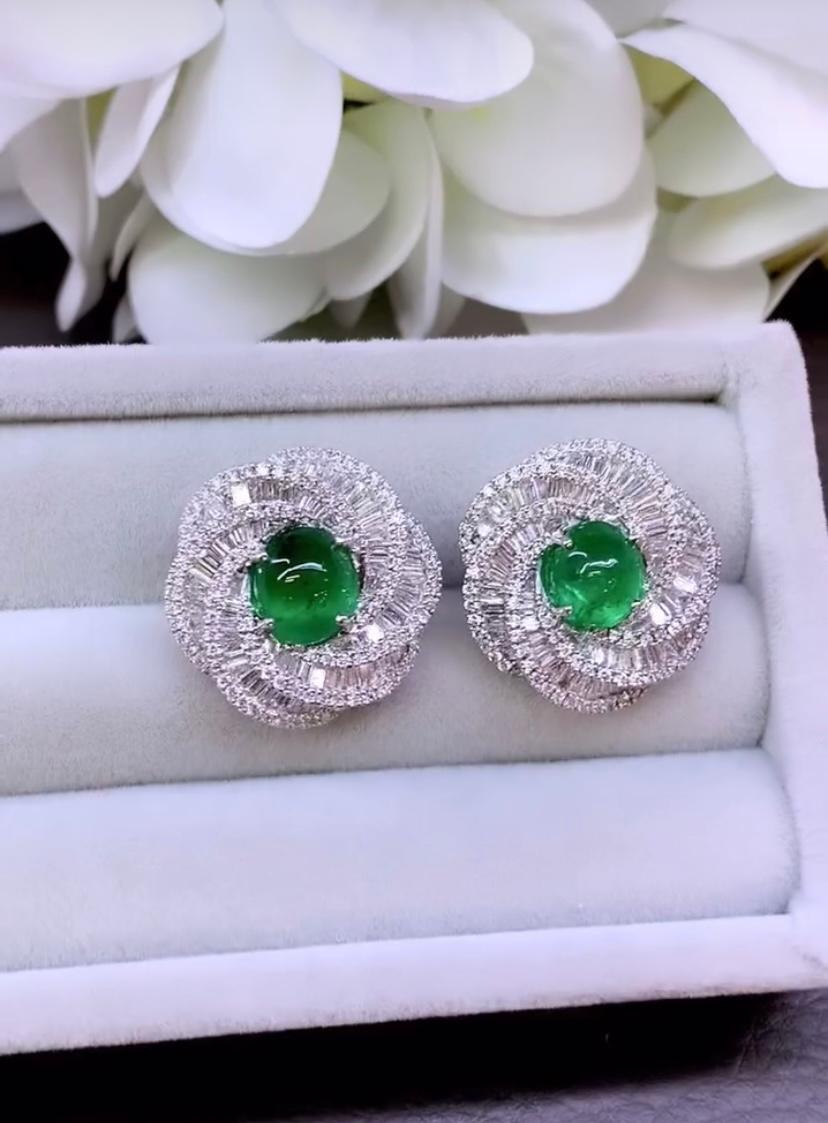 AIG Certified 4.40 Cts Zambian Emeralds  2.80 Cts Diamonds 18K Gold Earrings For Sale 3