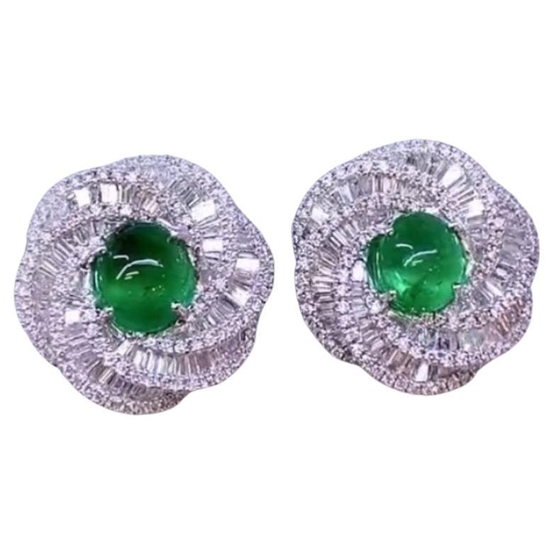 Esmeraldas de Zambia de 4.40 cts certificadas por AIG  Pendientes de oro de 18 quilates con diamantes de 2,80 quilates