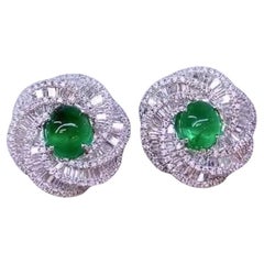 AIG Certified 4.40 Cts Zambian Emeralds  2.80 Cts Diamonds 18K Gold Earrings 