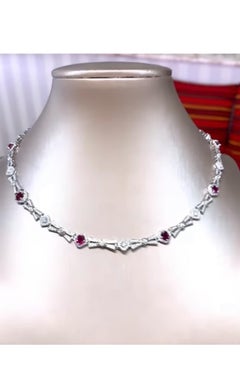 AIG Certified 4.50 Carat Siam Rubies  2.49 Ct Diamonds 18K Gold Necklace
