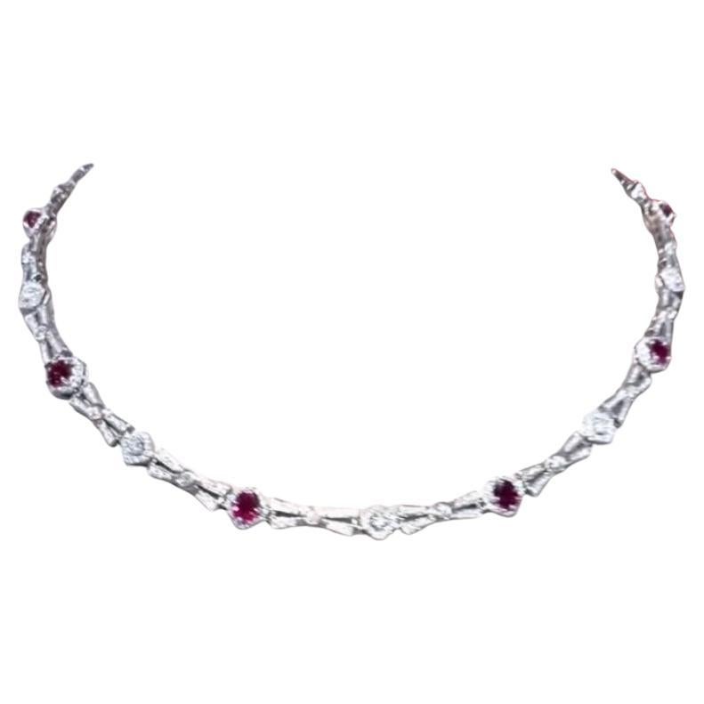 AIG Certified 4.50 Carat Siam Rubies  2.49 Ct Diamonds 18K Gold Necklace