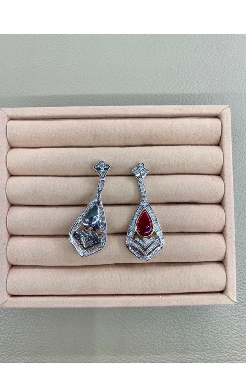 Pear Cut AIG Certified 4.50 Ct Burma Rubies 2.30 Ct Diamonds 18K Gold Earrings For Sale