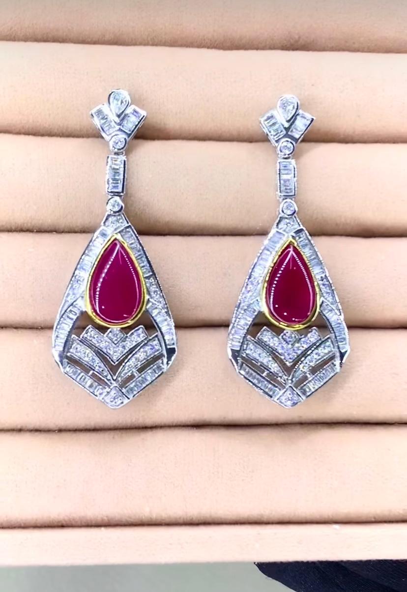 AIG Certified 4.50 Ct Burma Rubies 2.30 Ct Diamonds 18K Gold Earrings For Sale 1