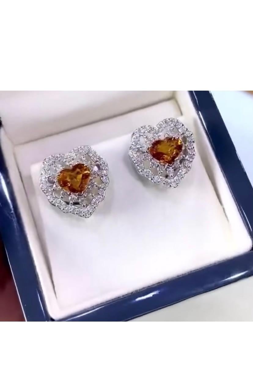 AIG Certified 4.58 Ct Orange Sapphires 1.50 Ct Diamonds 18k Gold Earrings In New Condition For Sale In Massafra, IT