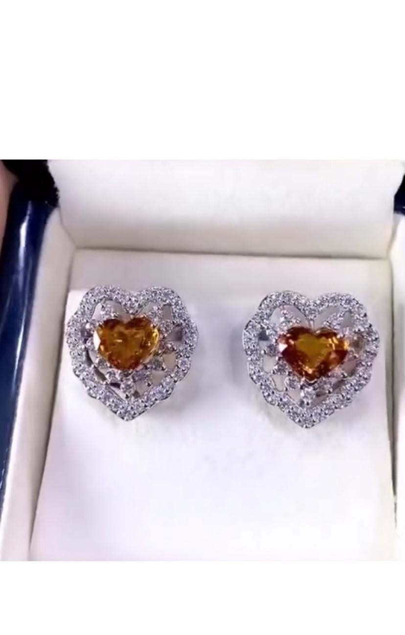 Women's AIG Certified 4.58 Ct Orange Sapphires 1.50 Ct Diamonds 18k Gold Earrings For Sale