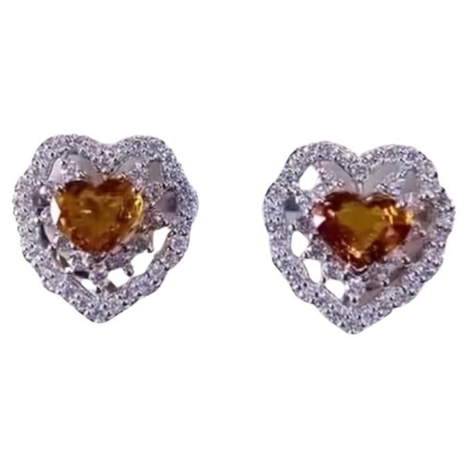 AIG Certified 4.58 Ct Orange Sapphires 1.50 Ct Diamonds 18k Gold Earrings