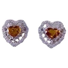 AIG Certified 4.58 Ct Orange Sapphires 1.50 Ct Diamonds 18k Gold Earrings