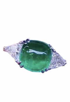 18K Gold Ring with 4.50 Ct Zambian Emerald & 1.30 Ct Diamonds, AIG