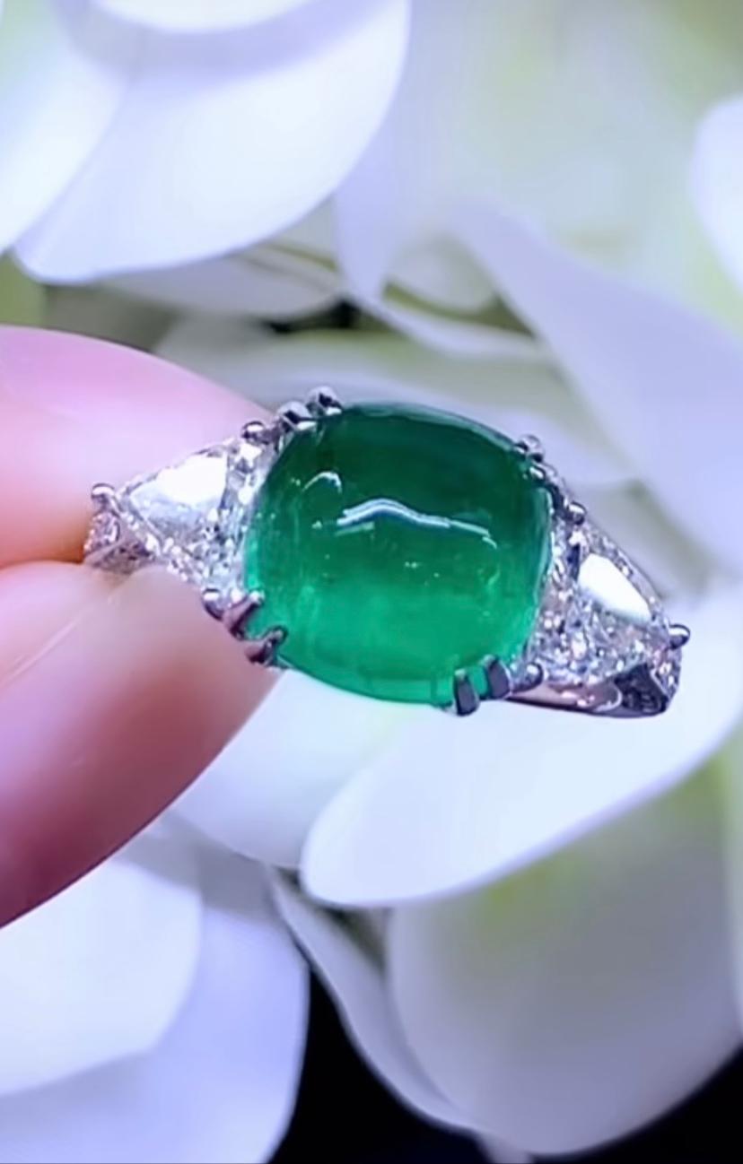 18 Karat Goldring, AIG-zertifizierter 4,64 Karat sambischer Smaragd 1,32 Diamanten 1