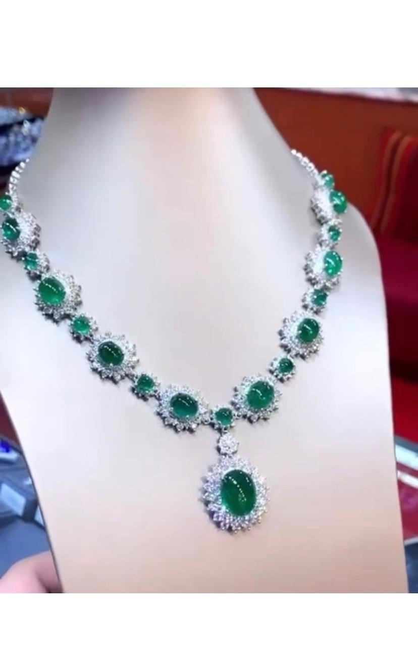 Women's AIG Certified 46.80 Ct Zambian Emeralds  13.00 Ct Diamonds 18K Gold Necklace For Sale