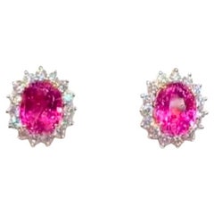 AIG Certified 4.69 Rubellite Tourmaline 1.50 Ct Diamonds 18K Gold Earrings