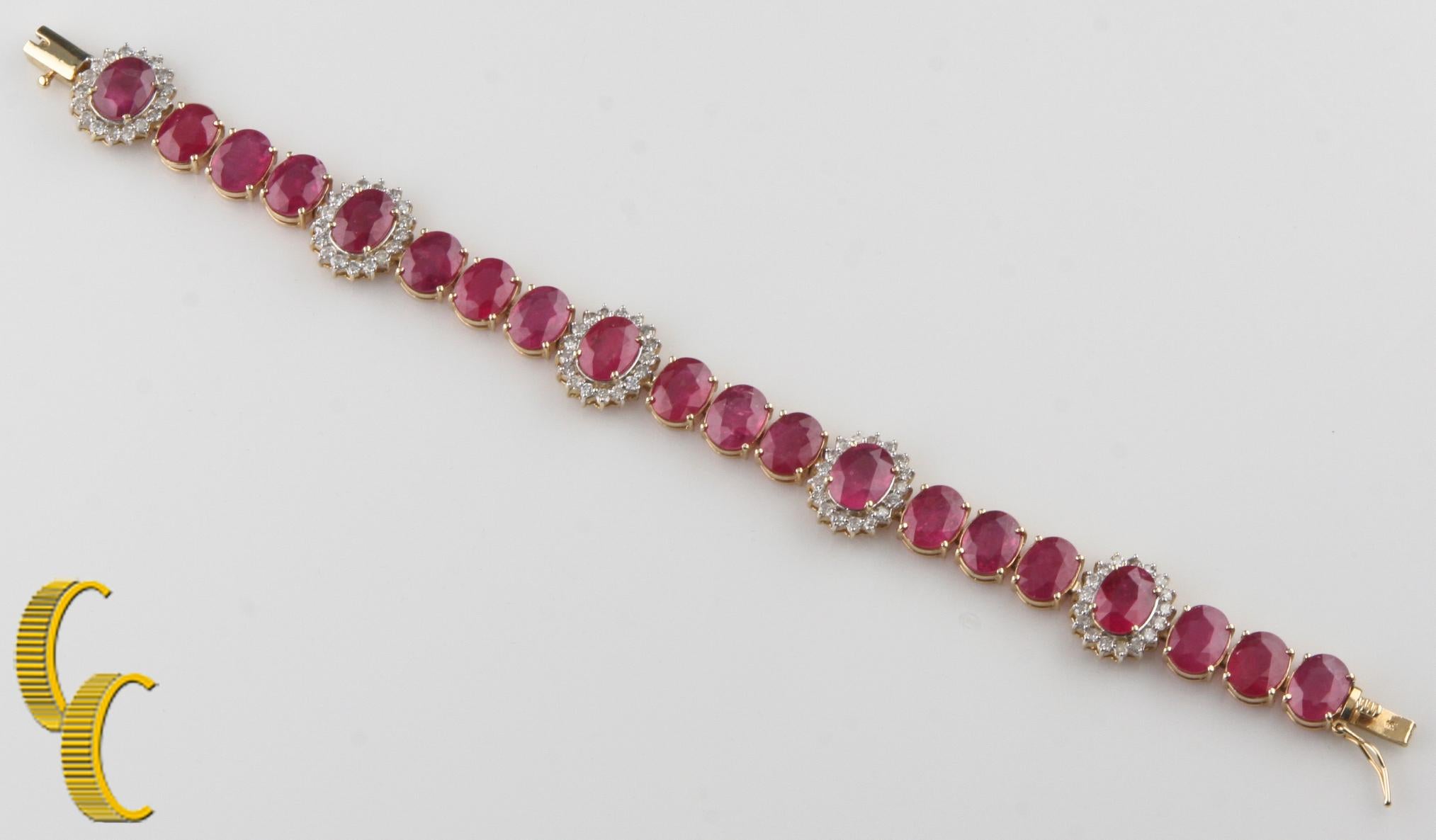 Oval Cut AIG Certified 47 Carat Ruby and Diamond Yellow Gold Bracelet