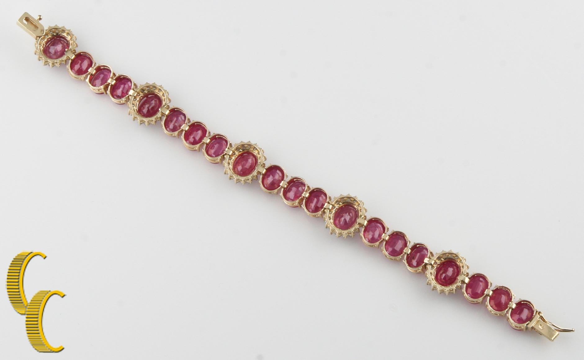 AIG Certified 47 Carat Ruby and Diamond Yellow Gold Bracelet In Good Condition In Sherman Oaks, CA