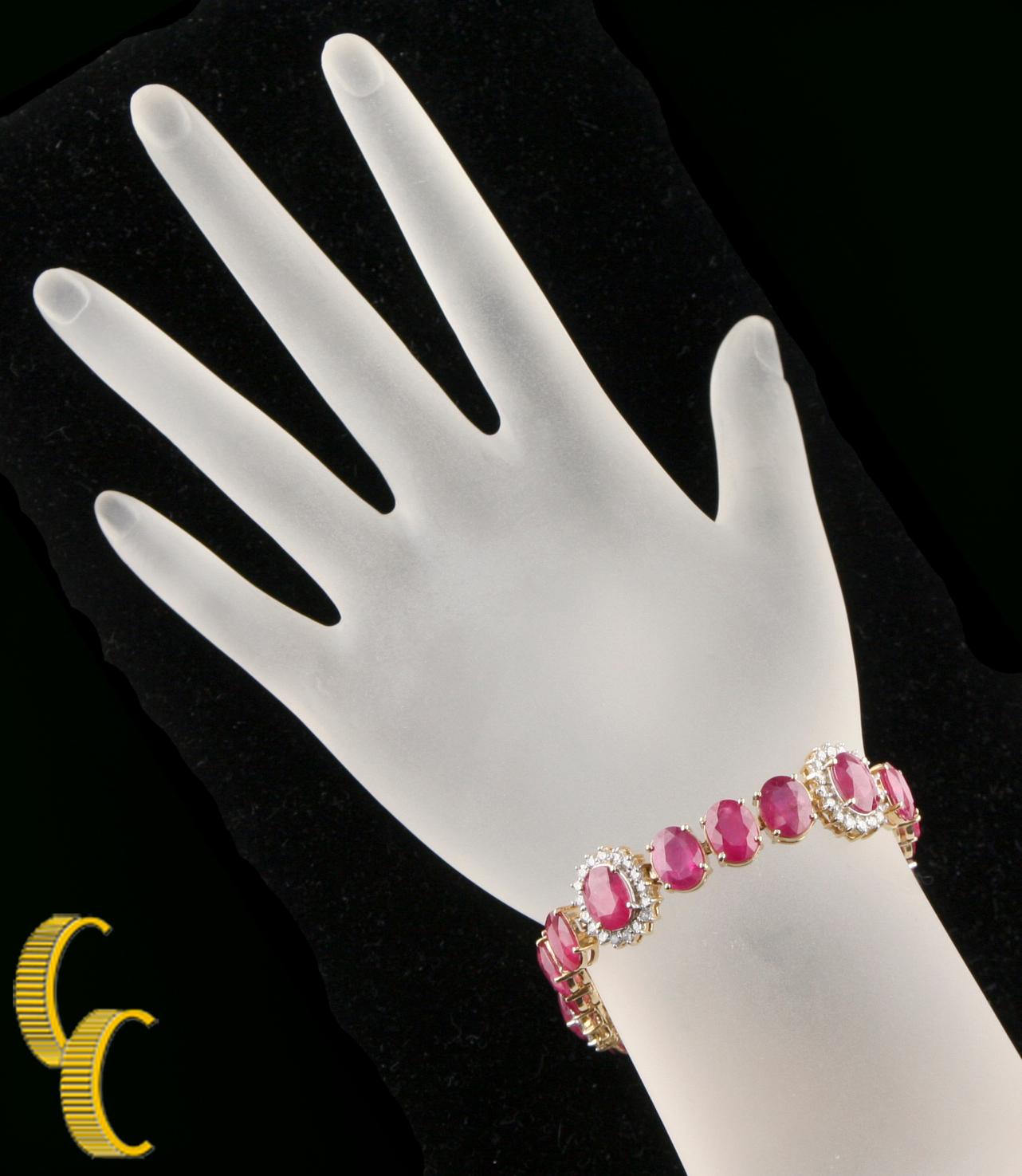AIG Certified 47 Carat Ruby and Diamond Yellow Gold Bracelet 1