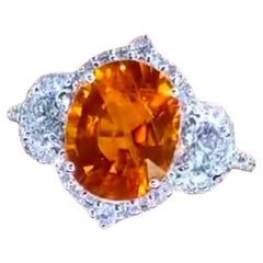 AIG Certified 4.70 Ct Orange Sapphire GIA Certified Diamonds 18K Gold Ring