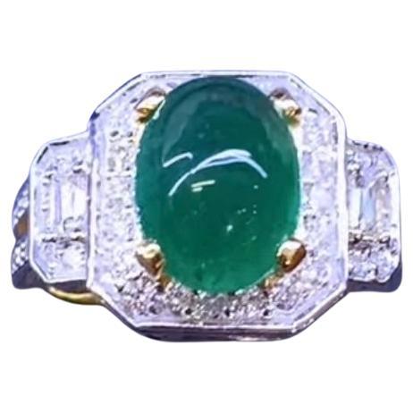 AIG Certified 4.70 Ct Zambian Emerald  Diamonds 18K Gold Ring