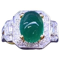 AIG Certified 4.70 Ct Zambian Emerald  Diamonds 18K Gold Ring