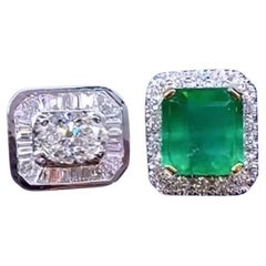 Diamants certifiés AIG de 4.80 carats  Émeraude colombienne de 3,20 carats  Bague en or 18k