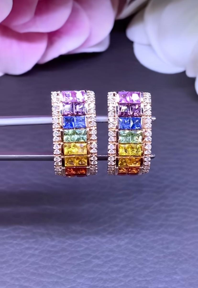 An amazing rainbow  pair of earrings , so vivid and bright gemstones, very fashion piece.
Adds a touch of color on your outfit, and elevate your style with class and charm.
Stunning earrings come in 18k gold with 32 pieces of Natural Ceylon