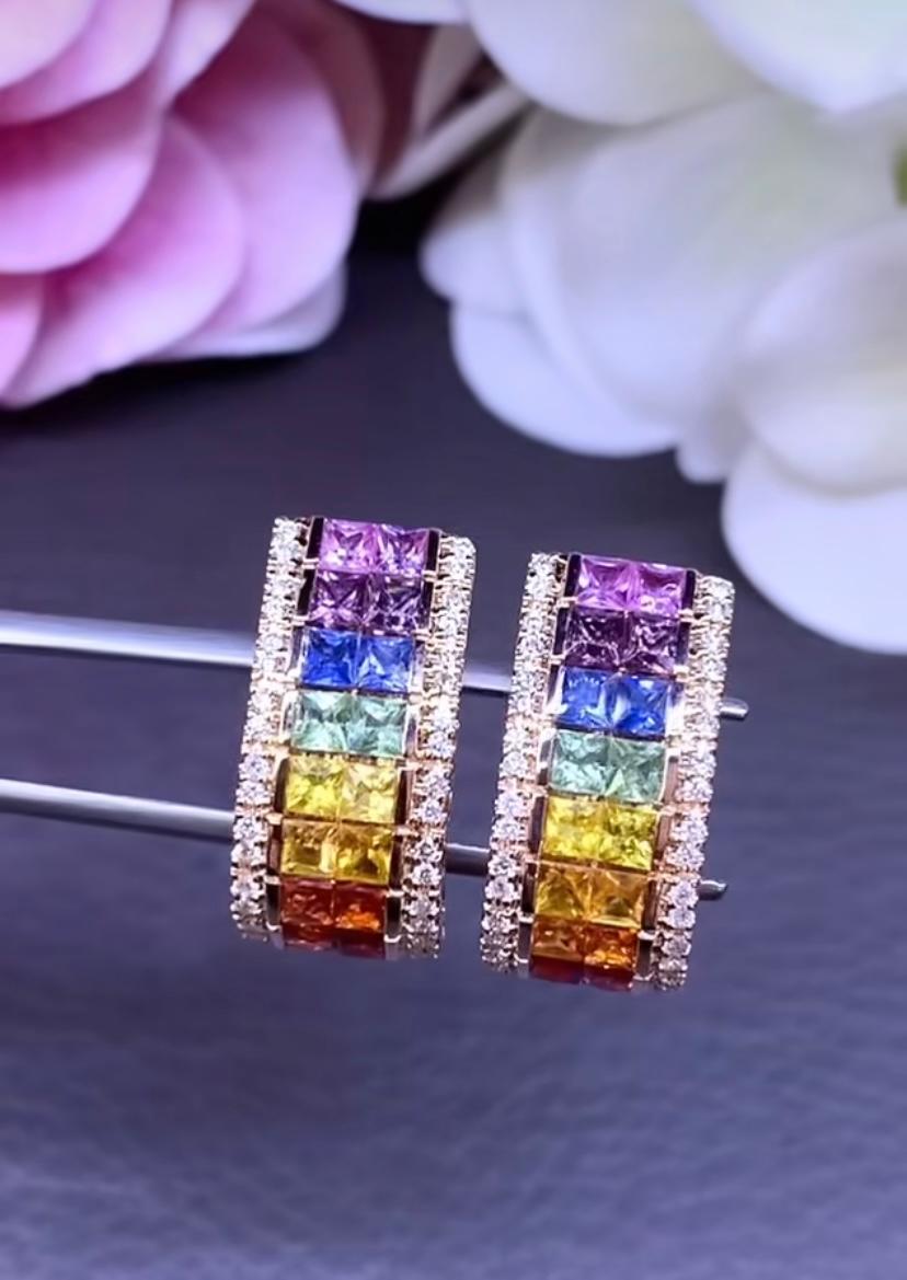 Baguette Cut AIG Certified 4.90 Carat Ceylon Sapphires Diamonds 18k Gold Earrings For Sale