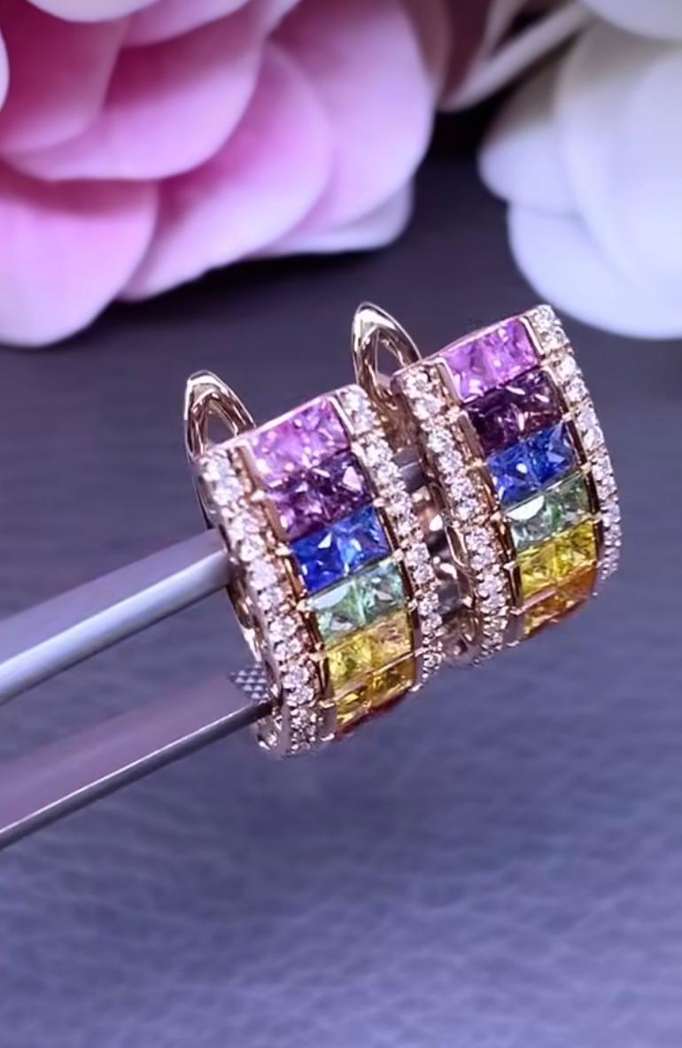 AIG Certified 4.90 Carat Ceylon Sapphires Diamonds 18k Gold Earrings In New Condition For Sale In Massafra, IT
