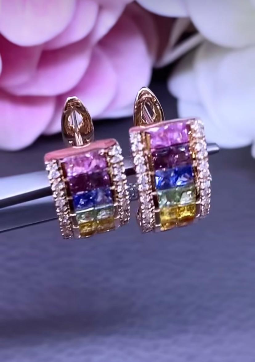 AIG Certified 4.90 Carat Ceylon Sapphires Diamonds 18k Gold Earrings For Sale 1