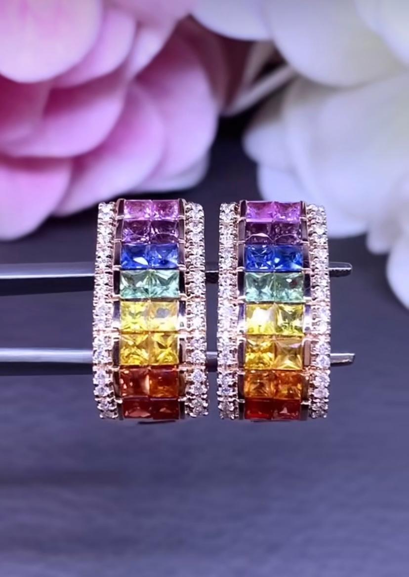 AIG Certified 4.90 Carat Ceylon Sapphires Diamonds 18k Gold Earrings For Sale 2