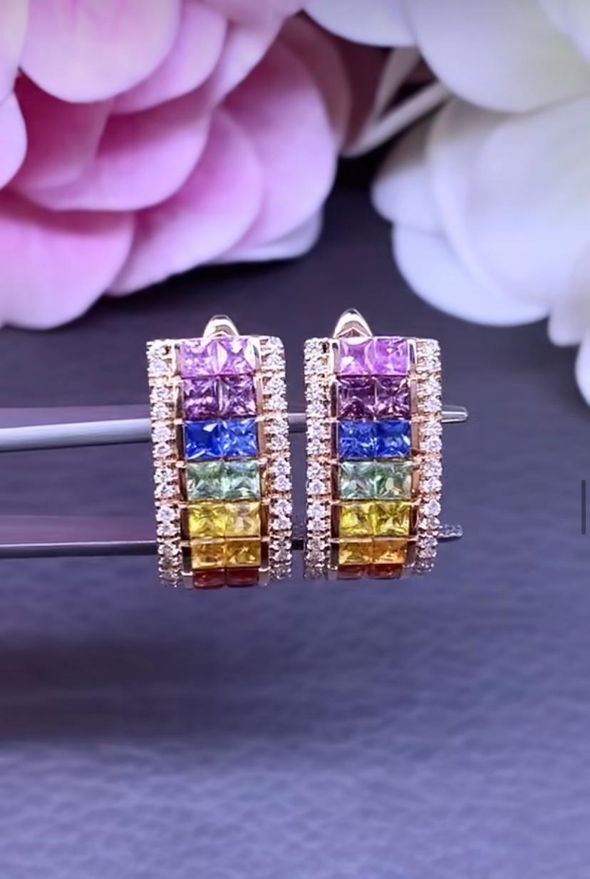 AIG Certified 4.90 Carat Ceylon Sapphires Diamonds 18k Gold Earrings For Sale 3