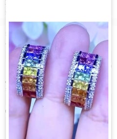 AIG Certified 4.90 Ceylon Sapphires Diamonds 18k Gold Earrings 