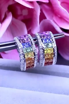 AIG Certified 4.90 Ceylon Sapphires Diamonds 18k Gold Earrings