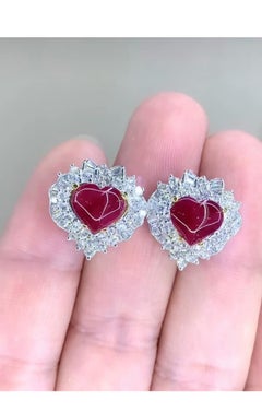 AIG Certified 4.95 Ct Burma Rubies 2.15 Ct Diamonds 18k Gold Earrings