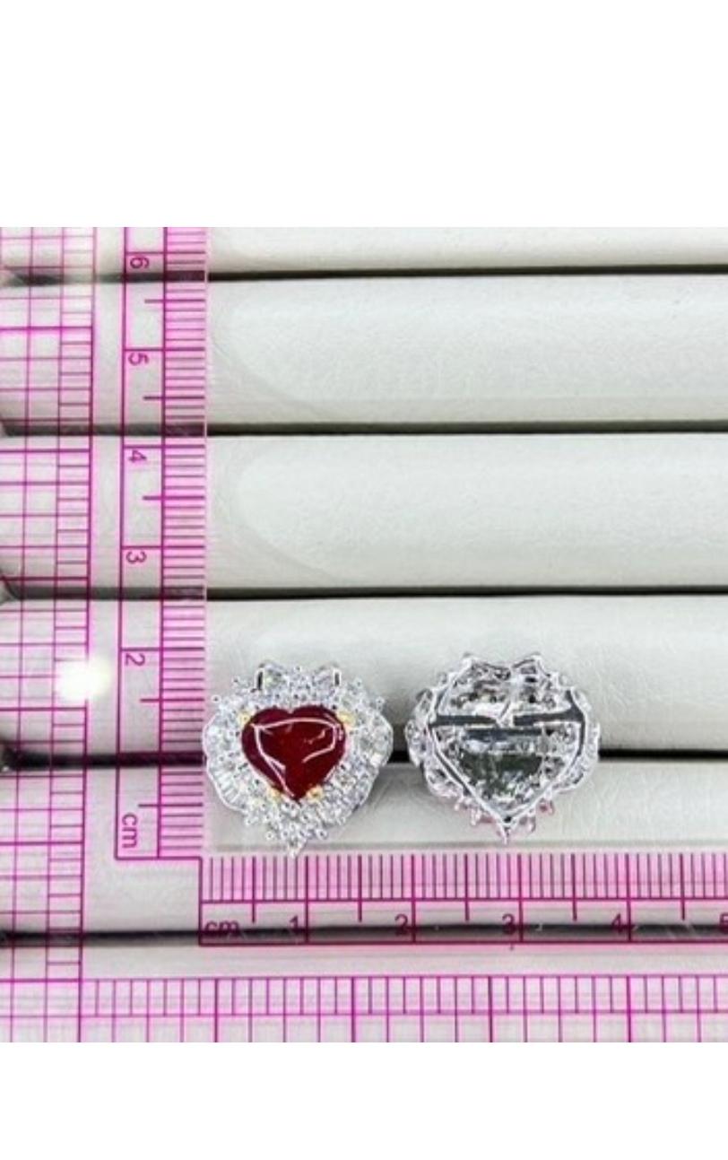 Heart Cut AIG Certified 4.95 Ct Burma Rubies 2.15 Ct Diamonds 18k Gold Earrings For Sale