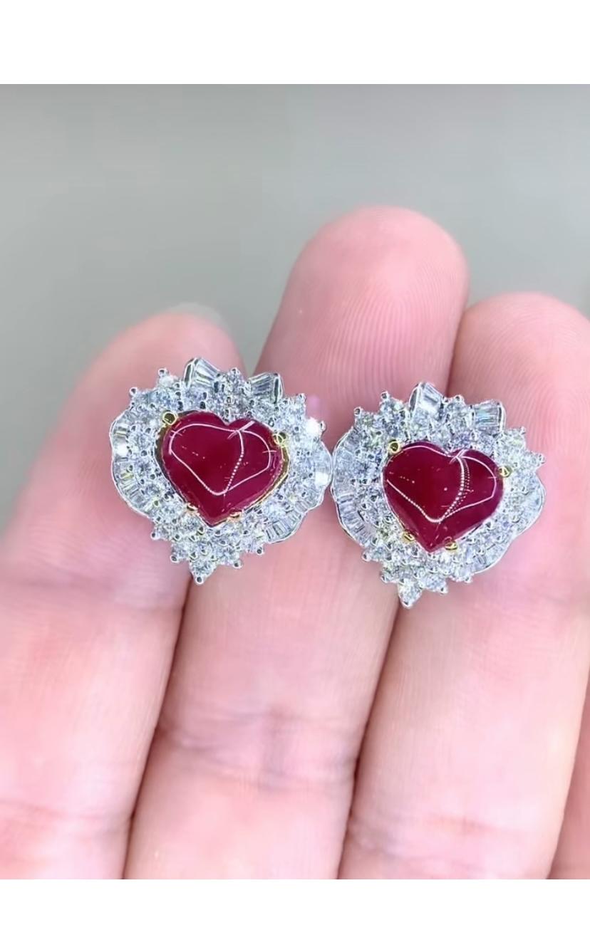 AIG Certified 4.95 Ct Burma Rubies 2.15 Ct Diamonds 18k Gold Earrings In New Condition For Sale In Massafra, IT