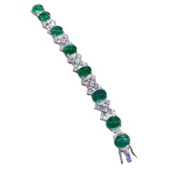 AIG Certified 49.90 Carats Zambian Emeralds  7.80 Ct Diamonds 18K Gold Bracelet