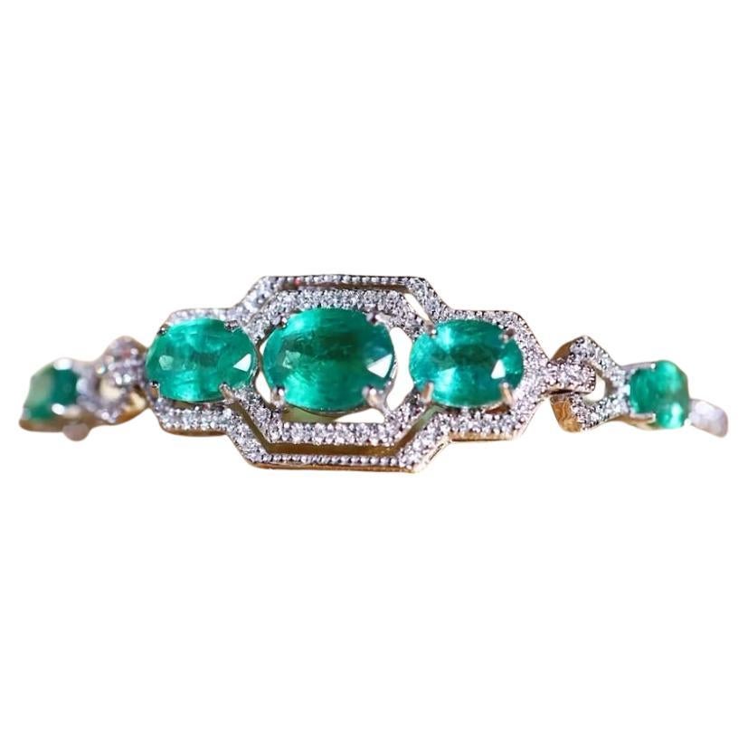 Bracciale in oro 18K con smeraldi dello Zambia certificati AIG da 5,00 carati e diamanti da 1,40 carati