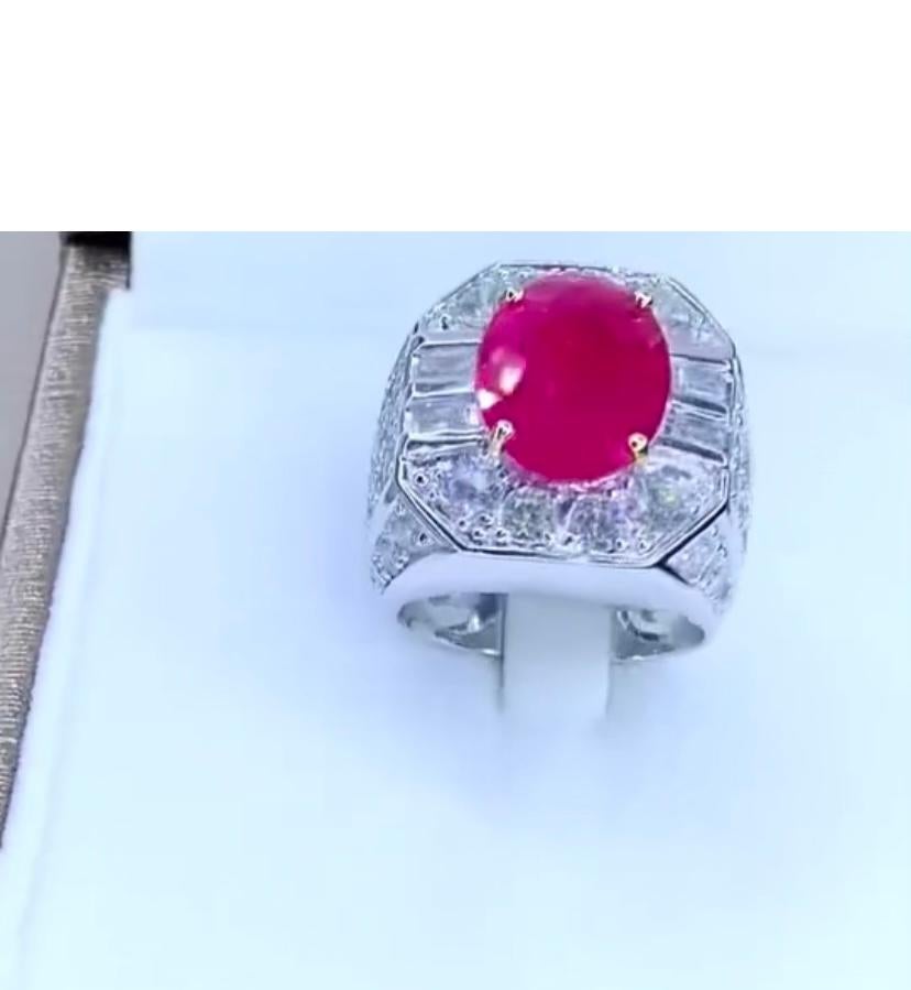 AIG Certified 5.00 Ct Burma Ruby 3.80 Ct Diamonds 18K Gold Ring In New Condition For Sale In Massafra, IT
