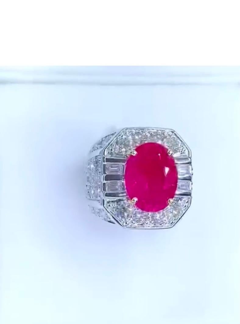 Women's AIG Certified 5.00 Ct Burma Ruby 3.80 Ct Diamonds 18K Gold Ring For Sale
